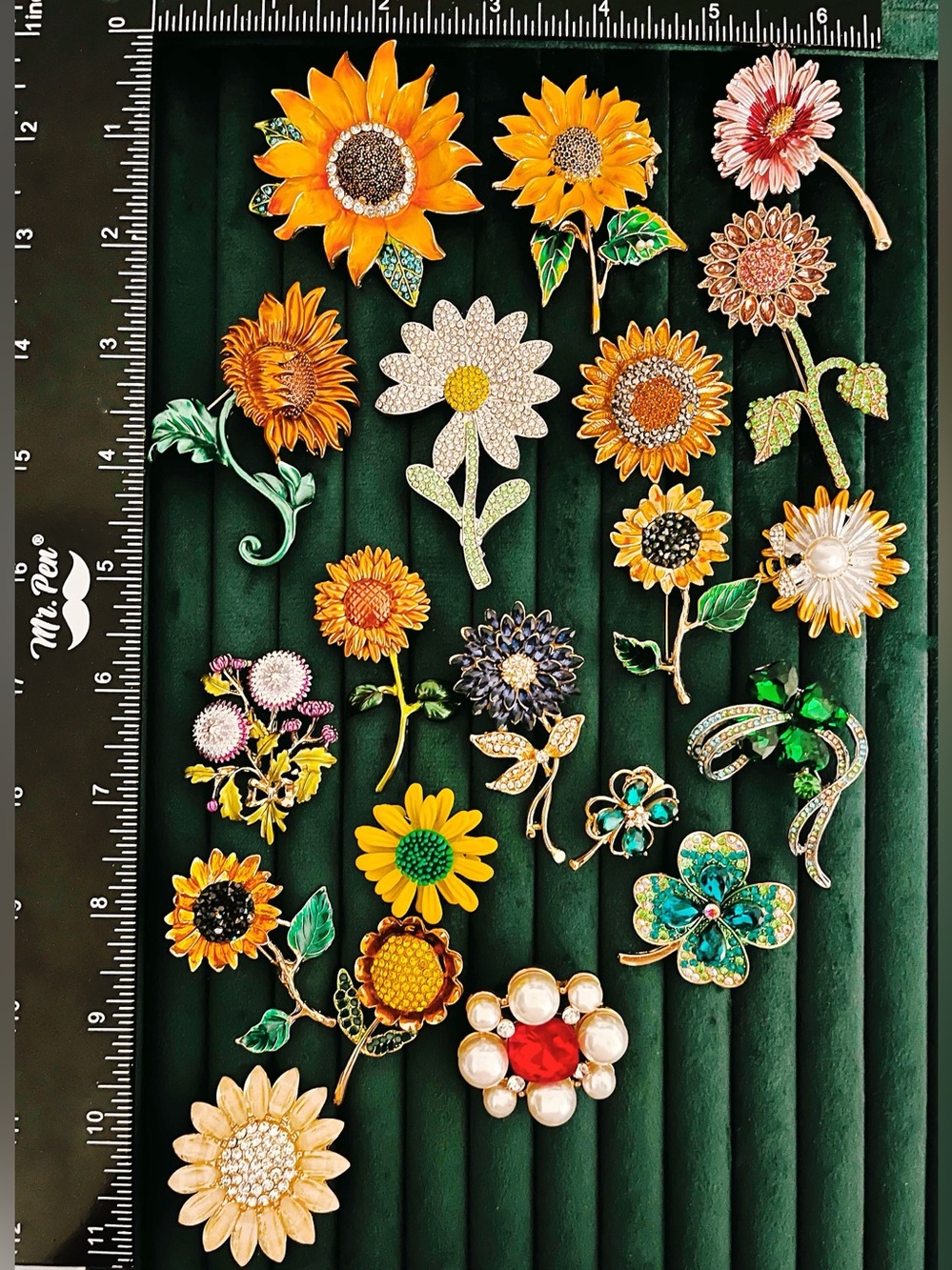 20Pc Sunflower Brooch Pin Enamel Rhinestone Floral Statement Clover Daisy